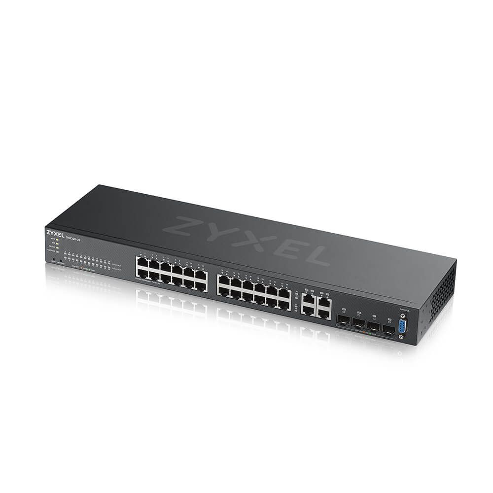 Zyxel Switch full managed Layer2+ 28 Port - 24x 1 GbE - 4x 1 Gb Combo - 19" - fara ventilator - NebulaFlex Pro - GS2220-28