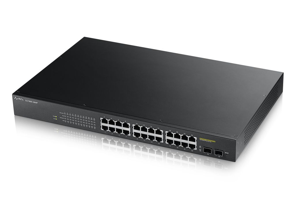 Zyxel Switch smart managed Layer2 26 Port - 24x 1 GbE - PoE Budget 170 Watt - 24x PoE at - 2x SFP - 19" - GS1900-24HPV2