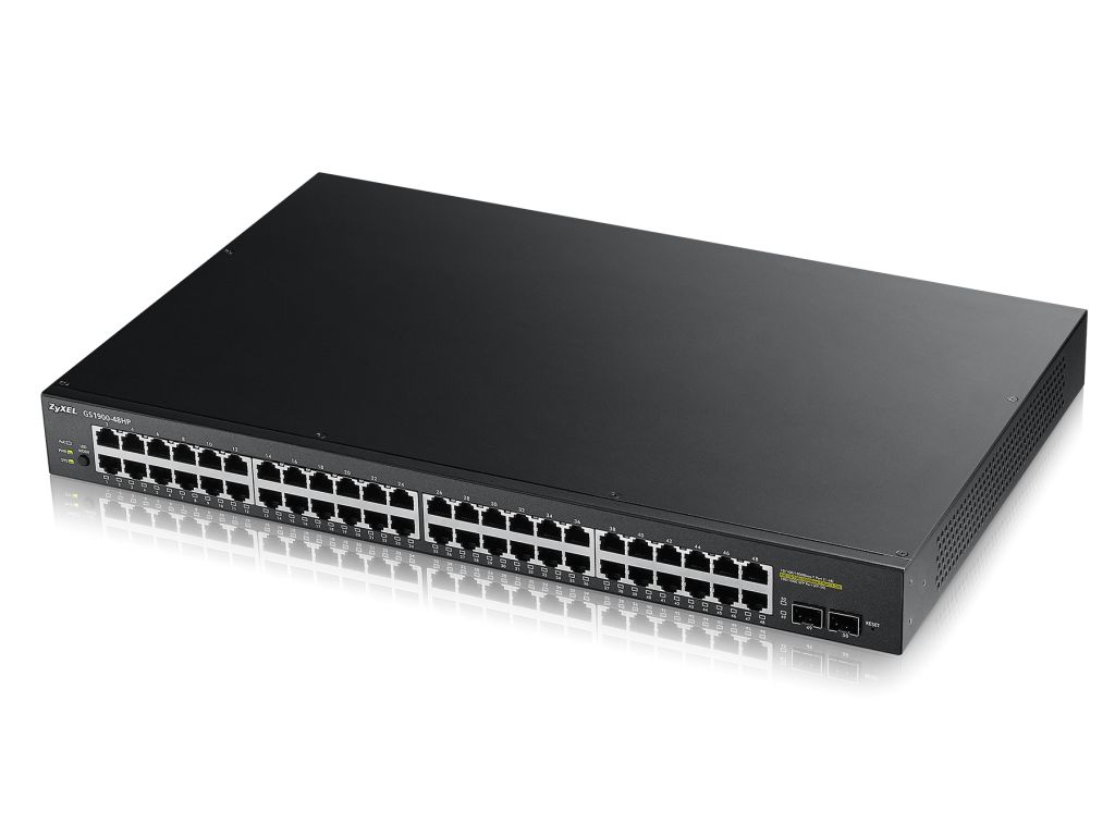 Zyxel Switch smart managed Layer2 50 Port - 48x 1 GbE - PoE Budget 170 Watt - 24x PoE at - 2x SFP - 19" - GS1900-48 V2