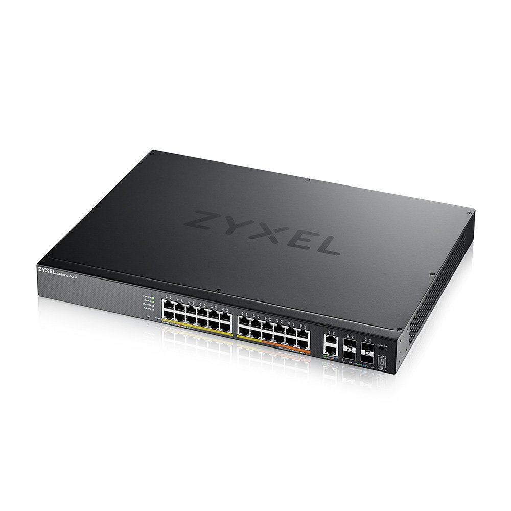 Zyxel Switch full managed Layer3 30 Port - 24x 1 GbE - PoE Budget 400 Watt - 16x PoE at - 10x PoE bt - 2x 10 GbE - 4x SFP+ - 19" - NebulaFlex Pro - XGS2220-30HP
