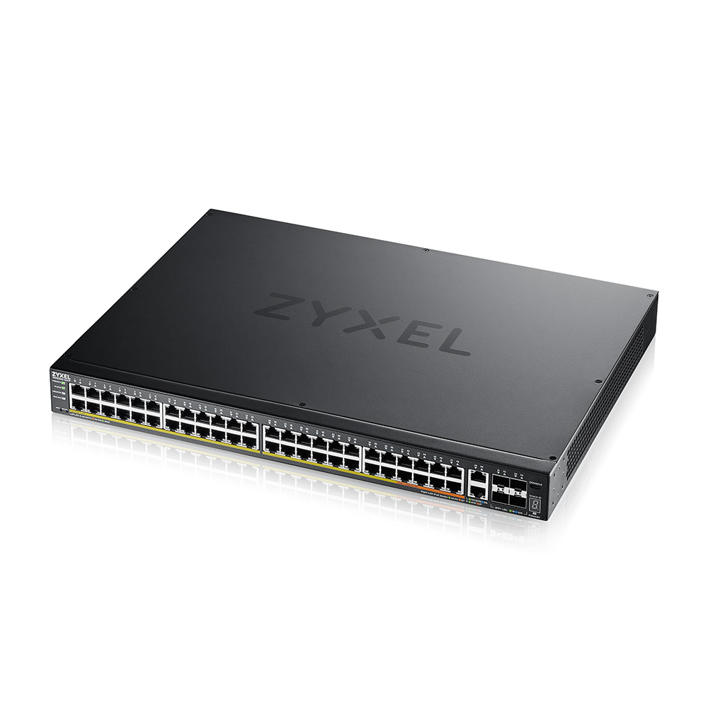 Zyxel Switch full managed Layer3 54 Port - 48x 1 GbE - PoE Budget 960 Watt - 40x PoE at - 10x PoE bt - 2x 10 GbE - 4x SFP+ - 19" - NebulaFlex Pro - XGS2220-54FP