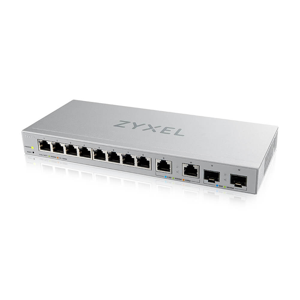 Zyxel Switch smart managed Layer2 12 Port - 8x 1 GbE - 2x 2.5 GbE - 2x SFP+ - Desktop - fara ventilator - XGS1210-12 V2