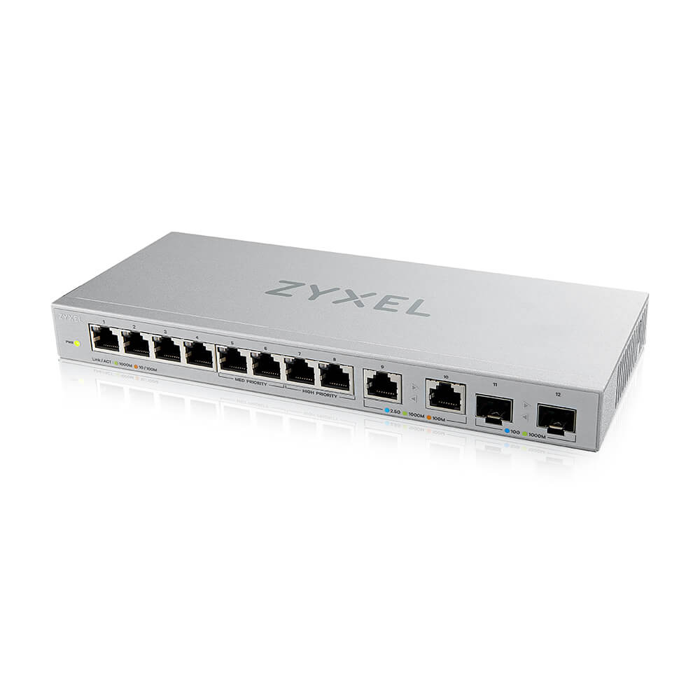 Zyxel Switch unmanaged Layer2 12 Port - 8x 1 GbE - 2x 2.5 GbE - 2x SFP+ - Desktop - fara ventilator - XGS1010-12 V2