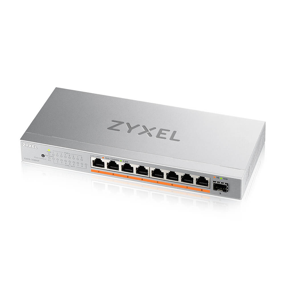 Zyxel Switch unmanaged Layer2 8 Port - 8x 10/2.5 GbE - 1x SFP+ - PoE Budget 100 Watt - 8x PoE bt - Desktop - fara ventilator - XMG-108HP