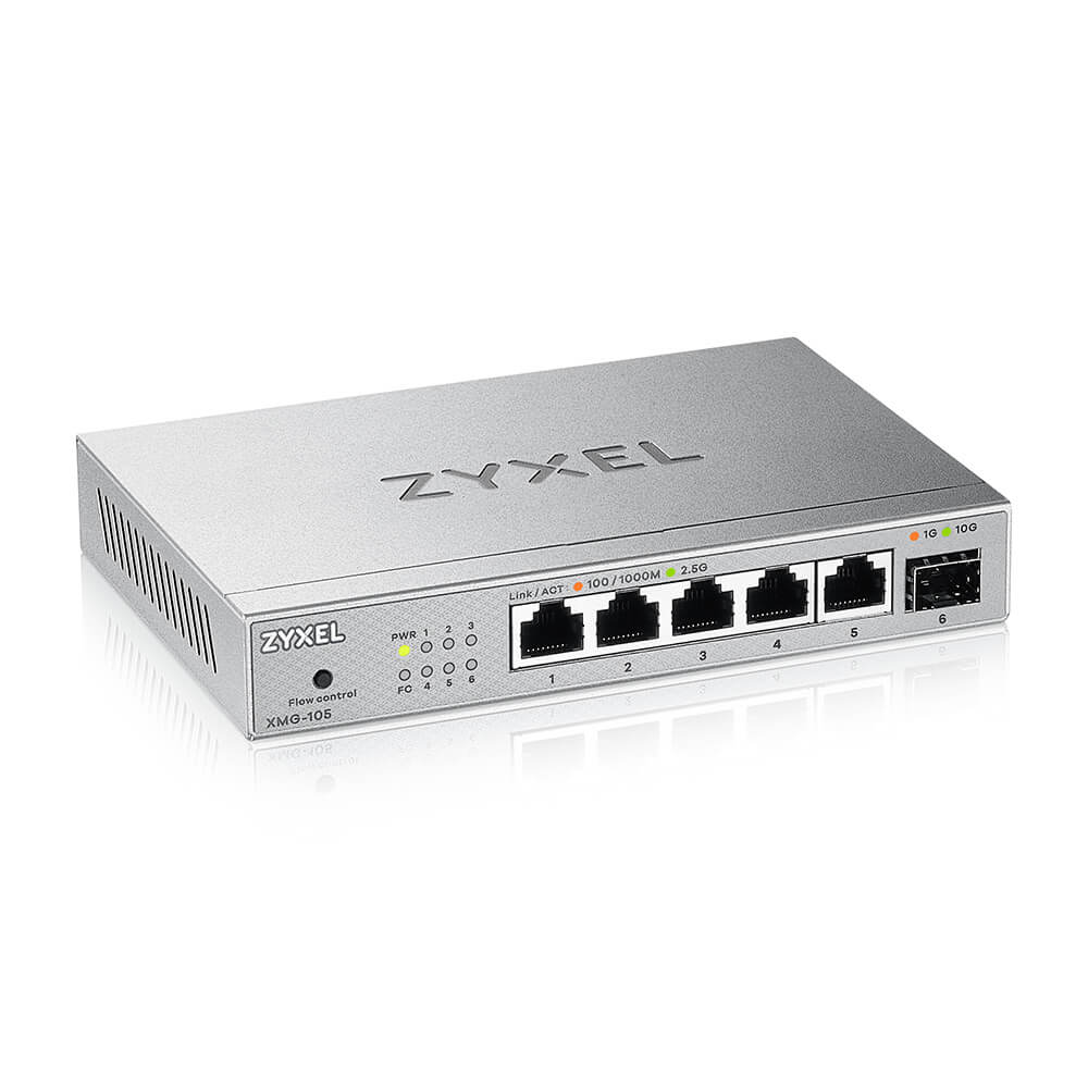 Zyxel Switch unmanaged Layer2 5 Port - 5x 10/2.5 GbE - 1x SFP + - Desktop - fara ventilator - XMG-105