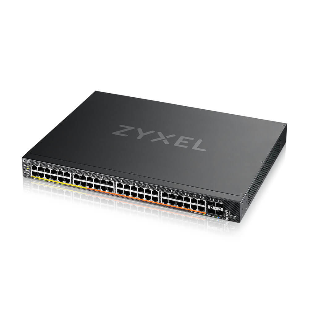 Zyxel Switch full managed Layer3 28 Port - 24x 2.5 GbE - PoE Budget 700/1440 Watt - 4x 10 Gb SFP+ Combo - 19" - NebulaFlex Pro - XMG2230-52HP