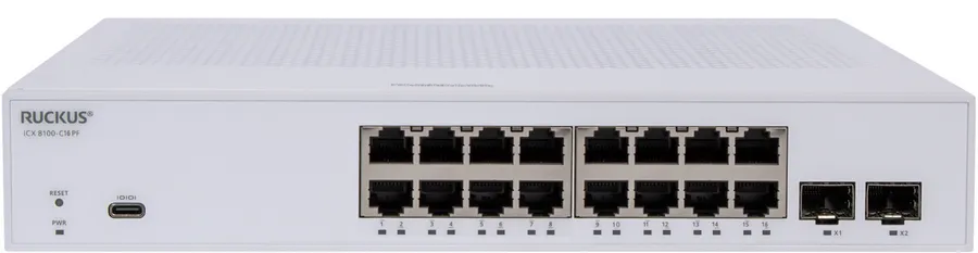 RUCKUS Networks WLAN RUCKUS Networks switch full managed layer2 18 port - 16x 1 gbe poe+ - 2x 1g sfp - advanced layer 2 - poe budget 124 w - icx8100-c16p