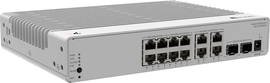 Huawei Datacom Huawei Switch full managed L2 14 Port - 4x GbE + 8x 2,5 GbE - PoE Budget 128W - 8x PoE at + 4x PoE bt - 2x SFP+ - S210-4P8UN2X - eKit