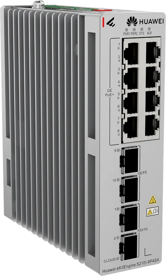 Huawei Datacom Huawei Switch industrial full managed L2 12 Port - 8x GbE - PoE Budget pana la 240W - 8x PoE at - 2x GbE SFP + 2x SFP+ - DIN - S210I-8P4SX - eKit
