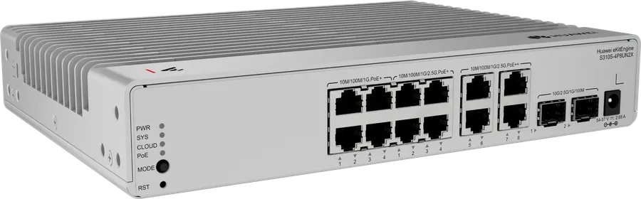 Huawei Datacom Huawei Switch full managed L2+ 14 Port - 4x 2,5 GbE + 8x GbE - PoE Budget 125W - 4x PoE bt + 8x PoE at - 2x SFP+ - S310S-8P4UN2X - eKit