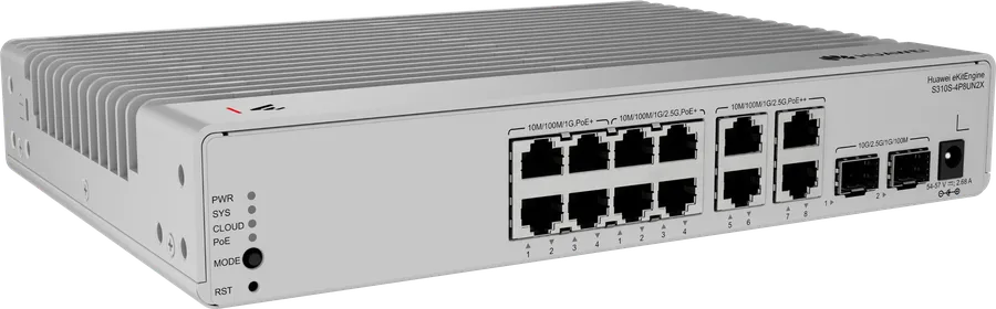 Huawei Datacom Huawei Switch full managed L2+ 14 Port - 8x 2,5 GbE + 4x GbE - PoE Budget 120W - 8x PoE at + 4x PoE bt - 2x SFP+ - S310S-4P8UN2X - eKit