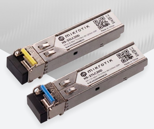 Mikrotik Accesorii Pair of SFP modules, HS-27LC20D (1.25G/2.5G SM T1270nm/R1330nm) + HS-33LC20D ( 1.25G/2.5G SM T1330nm/R1270nm) LC