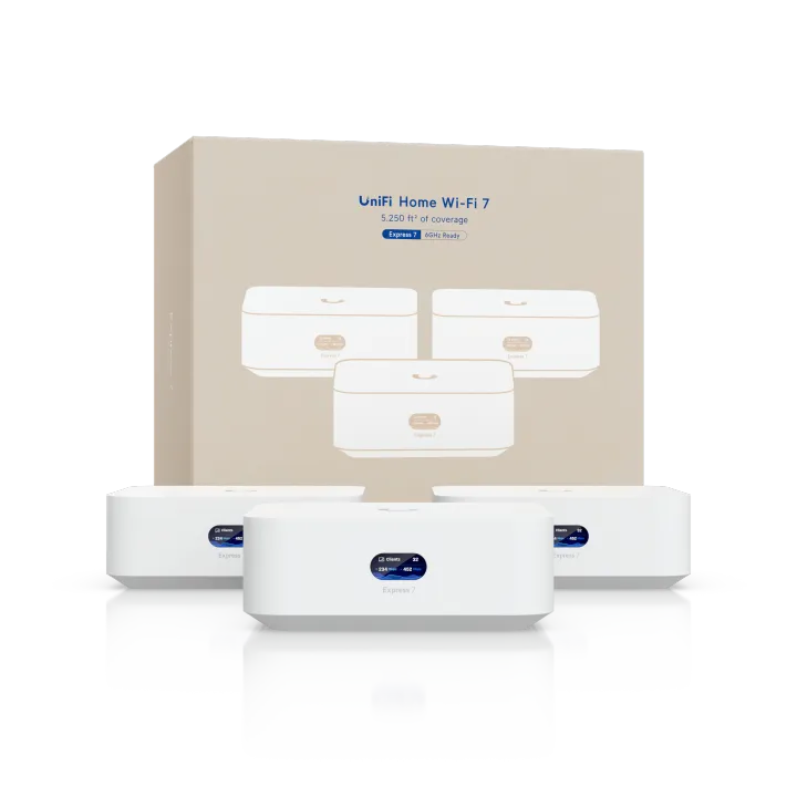 Ubiquiti Express 7 - UniFi OS Console - 2.3 Gbps IDS/IPS - 1x 10 GbE - 1x 2,5 GbE - 30+ Devices - WIFI7 - BE10600 - 3er Pack - UX7-3