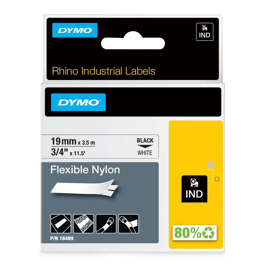 RHINO TAPE NYLON 19MM/3.5M/BLACK ON WHITE