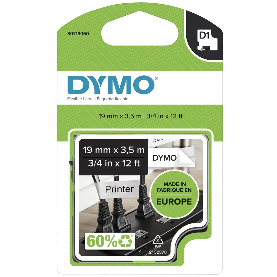 D1-TAPE NYLON 12MM X 3.5M/BLACK ON WHITE