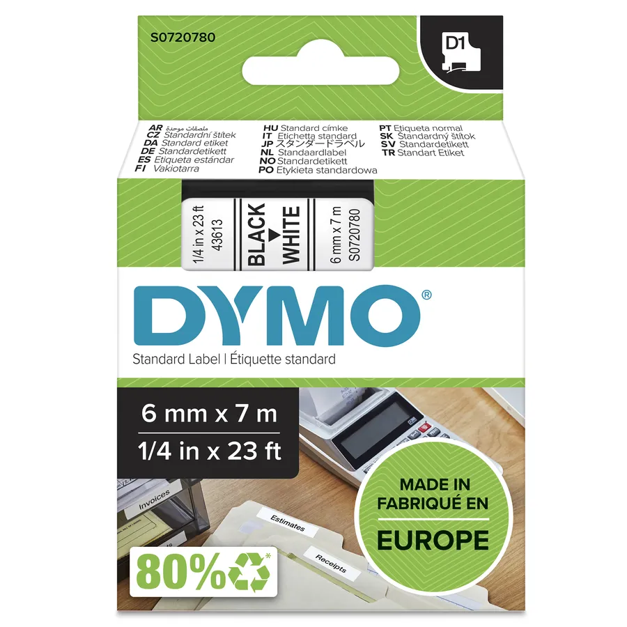 D1-TAPE 6MM X 7M/BLACK ON WHITE