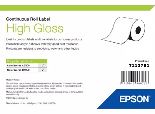 HIGH GLOSS LABEL CONTINUOUS/ROLL 76MM X 33M