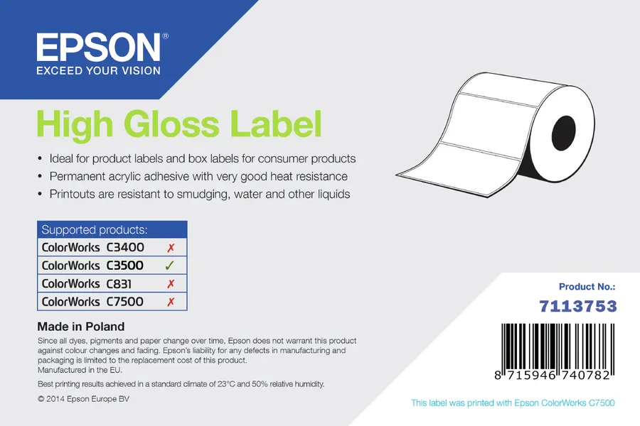 HIGH GLOSS LABEL DIE-CUT ROLL/102MM X 51MM 610 LABELS