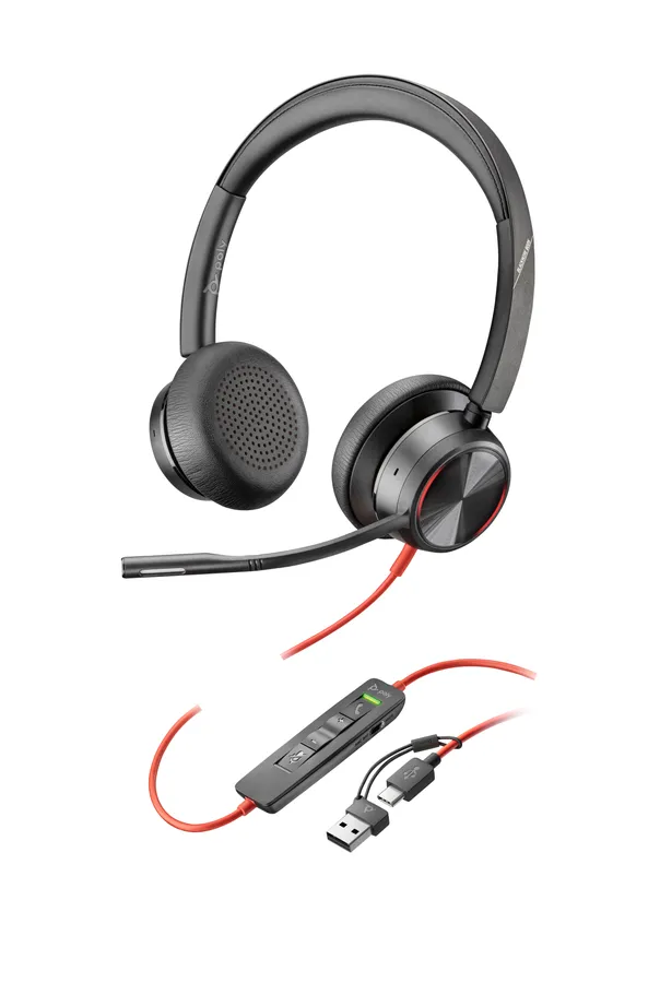 Poly Blackwire 8225 Stereo USB-C Headset +USB-C/A Adapter