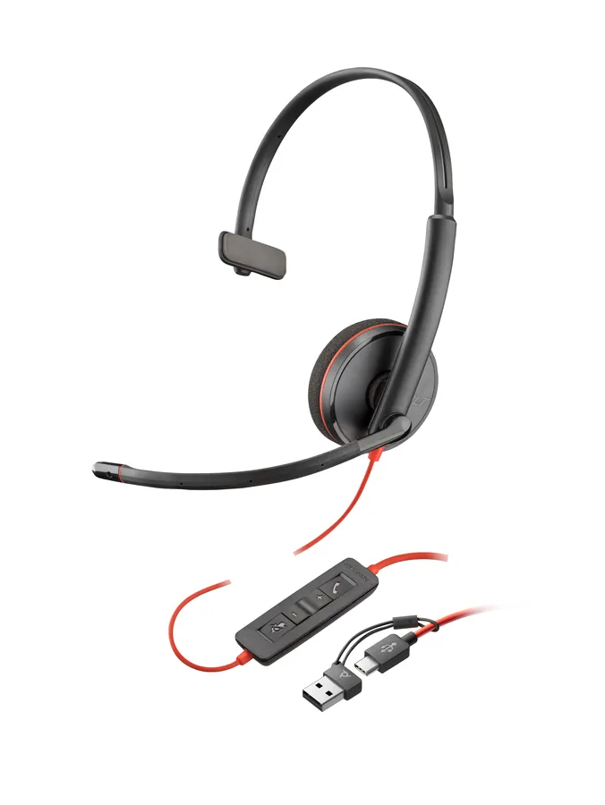 Poly Blackwire 3210 Monaural USB-C Black Headset +USB-C/A Adapter (Bulk)