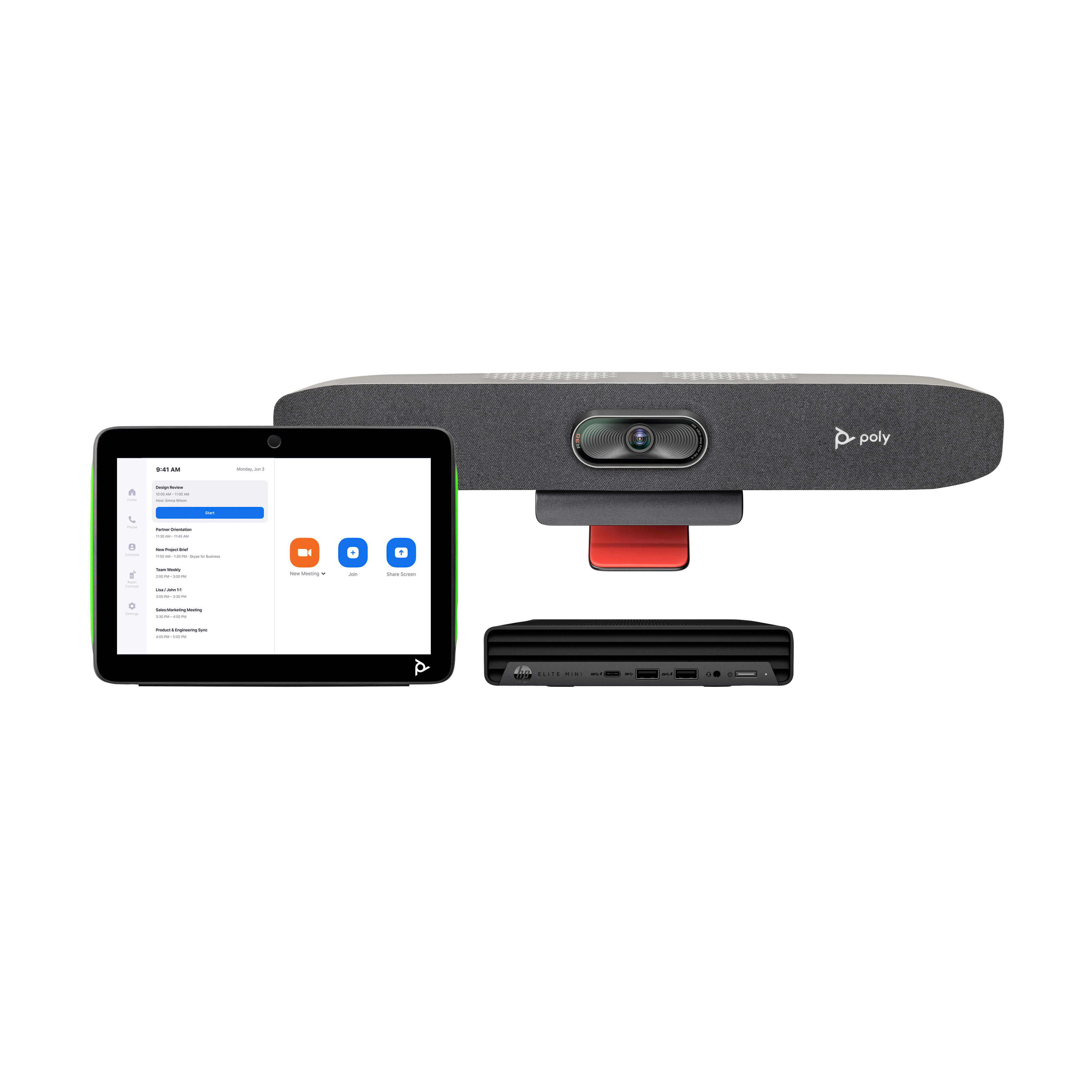 Poly Studio Small Room Bundle for Zoom Rooms: Studio R30 USB Video Bar and HP PC w/TC10 (UUF)