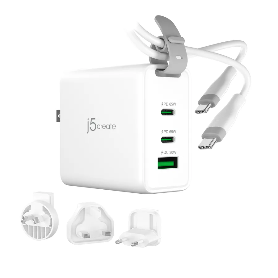 65W GAN USB-C 3-PORT TRAVELER/CHARGER CHANGEABLE AC USB-C CABL