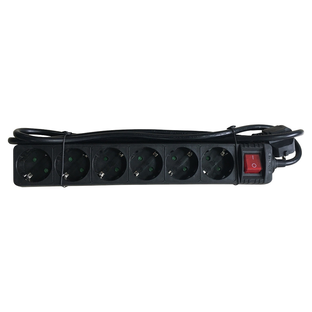 SOCKET STRIP 6S PVC 1.5M BK ECO/16A/3680W