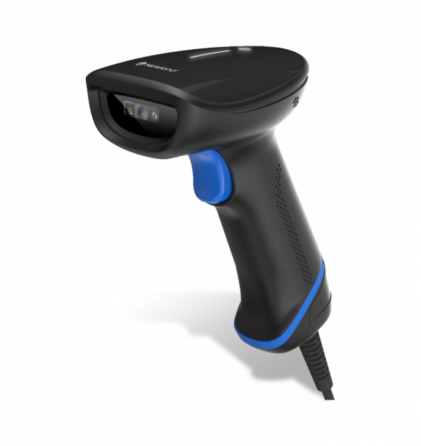 HR23 Dorada 2D CMOS Handheld Reader with 3.5 mtr. coiled USB cable and smart adjustable stand.