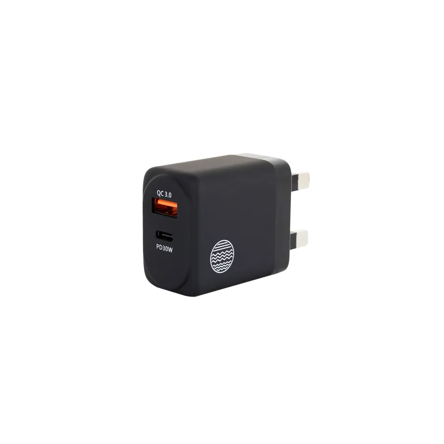 WALL CHARGER 1 USB + 1 USBC UK/PORT 30W