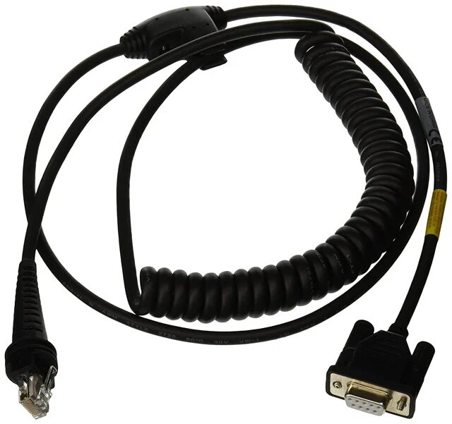Industrial Cable: RS232 (5V signals), black, DB9 Female, 3m (9.8´), coiled, 5V external power with option power on pin 9, with ferrite
