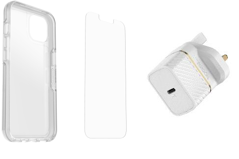 KIT IPHONE 13 SYMMETRY CLEAR/ALPHA GLASS / UK USB-C 20W WHITE