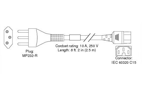 AC POWER CORD (SWITZERLAND)/C15 IEC 60884-1 2.5M